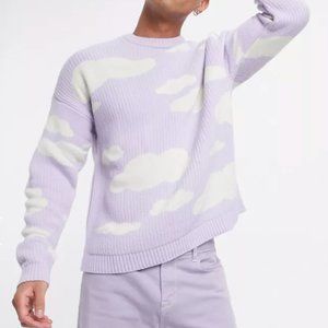 ASOS DESIGN oversized knitted sweater with cloud design in lilac
